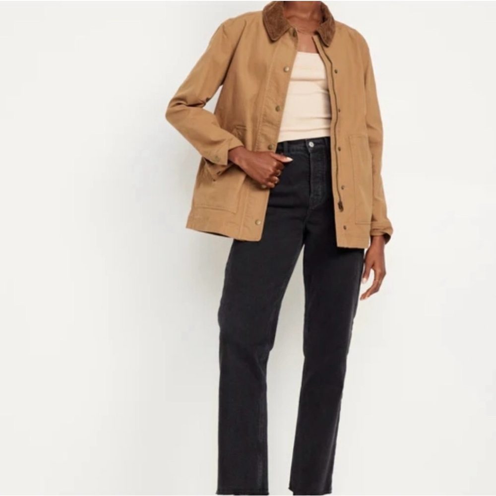 Old Navy Tan Barn Jacket with Brown Corduroy Collar - Picture 2 of 7